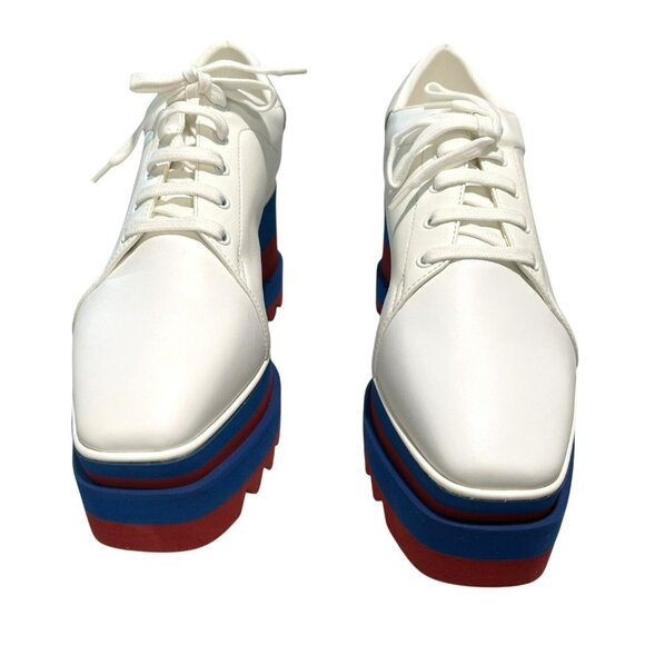 NEW Stella McCartney Logo Elyse White Platform Sneakers Size 8 Red Blue Soles - Picture 2 of 11
